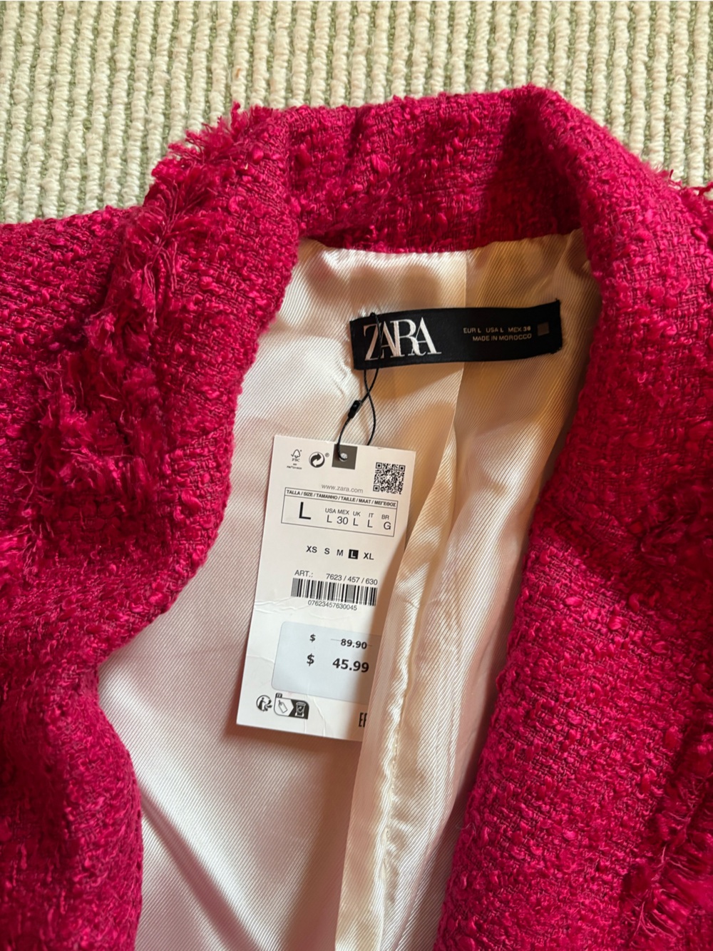 Zara Hot Pink Tweed Double-Breasted Cropped Jacket - Picture 4 of 5